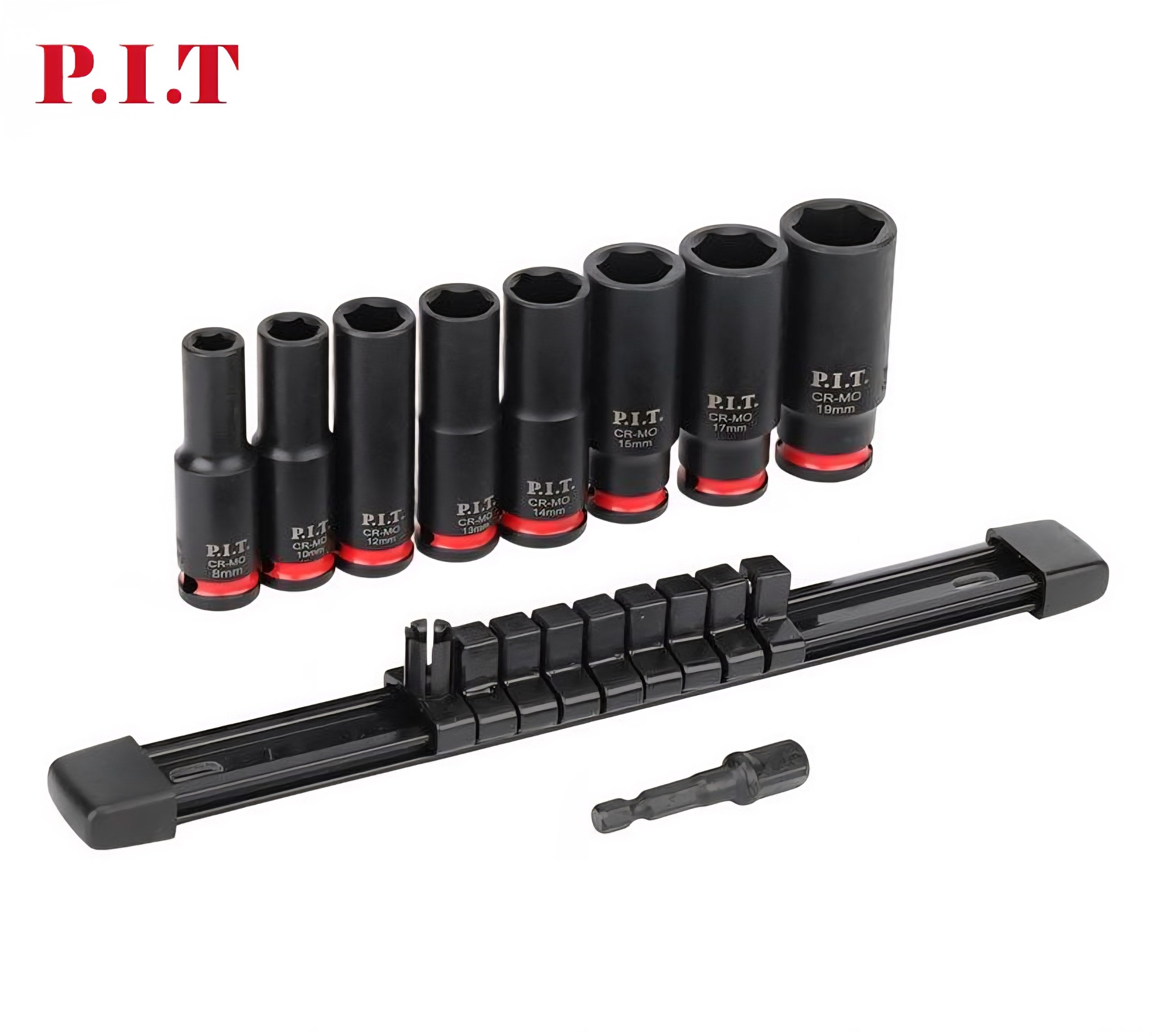 طقم لقم رباط 3/8″ 9ق طويلة تصادمية + ادابتور دريل من PIT