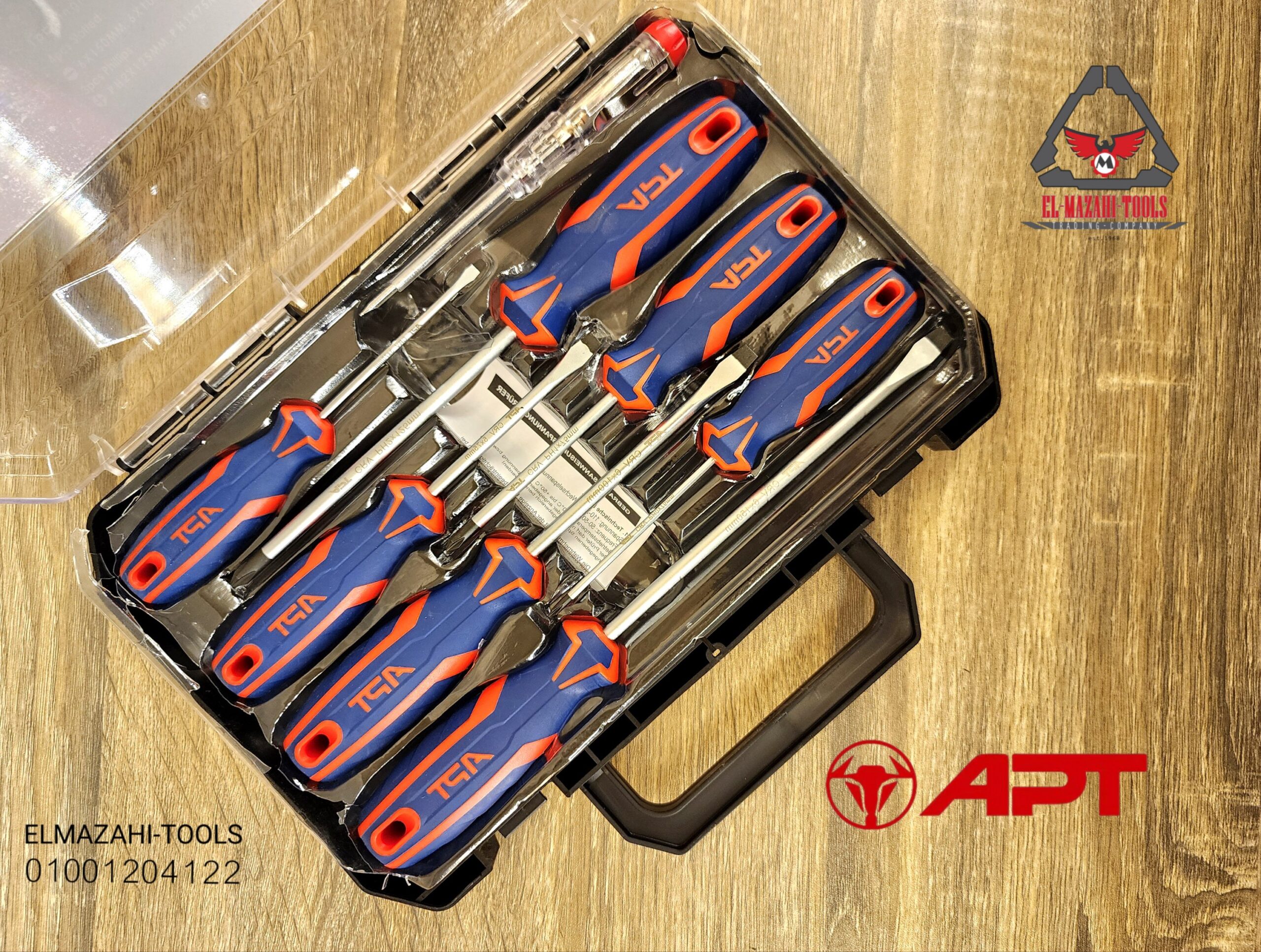 طقم مفك 8 ق يد كاوتش + مفك تست بشنطة من APT