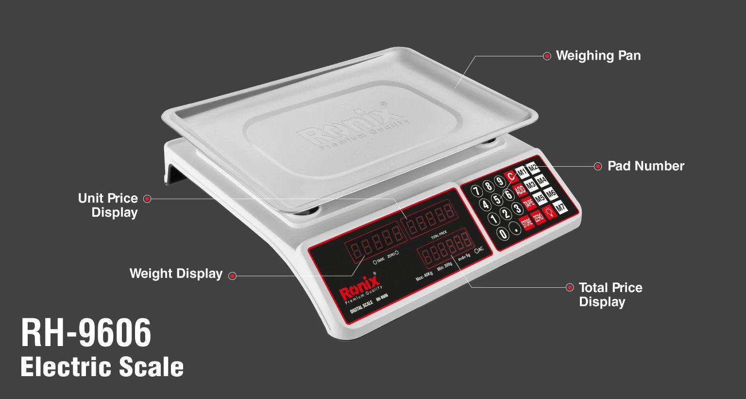 ميزان ديجيتال 40 كجم بطارية من RONIX - الصورة 2
