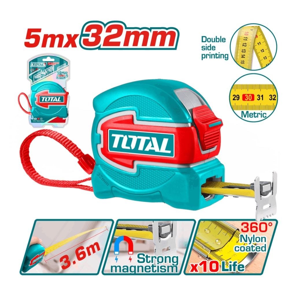 متر قياس 5 م شريط عريض 32 مم اتجاهين من TOTAL